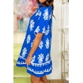 thumbnail image 3 of Women's Blue Ethnic Geometric Print Mini Dress – Short Puff Sleeve Vacation Essential, XL, 3 of 12