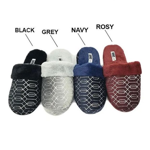 Women Slipper Faux Fur Geometric Design Soft Footbed Comfortable House Shoes, Grey, M