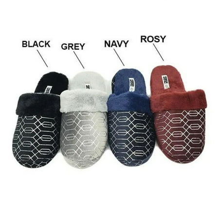 

Women Slipper Faux Fur Geometric Design Soft Footbed Comfortable House Shoes Grey M