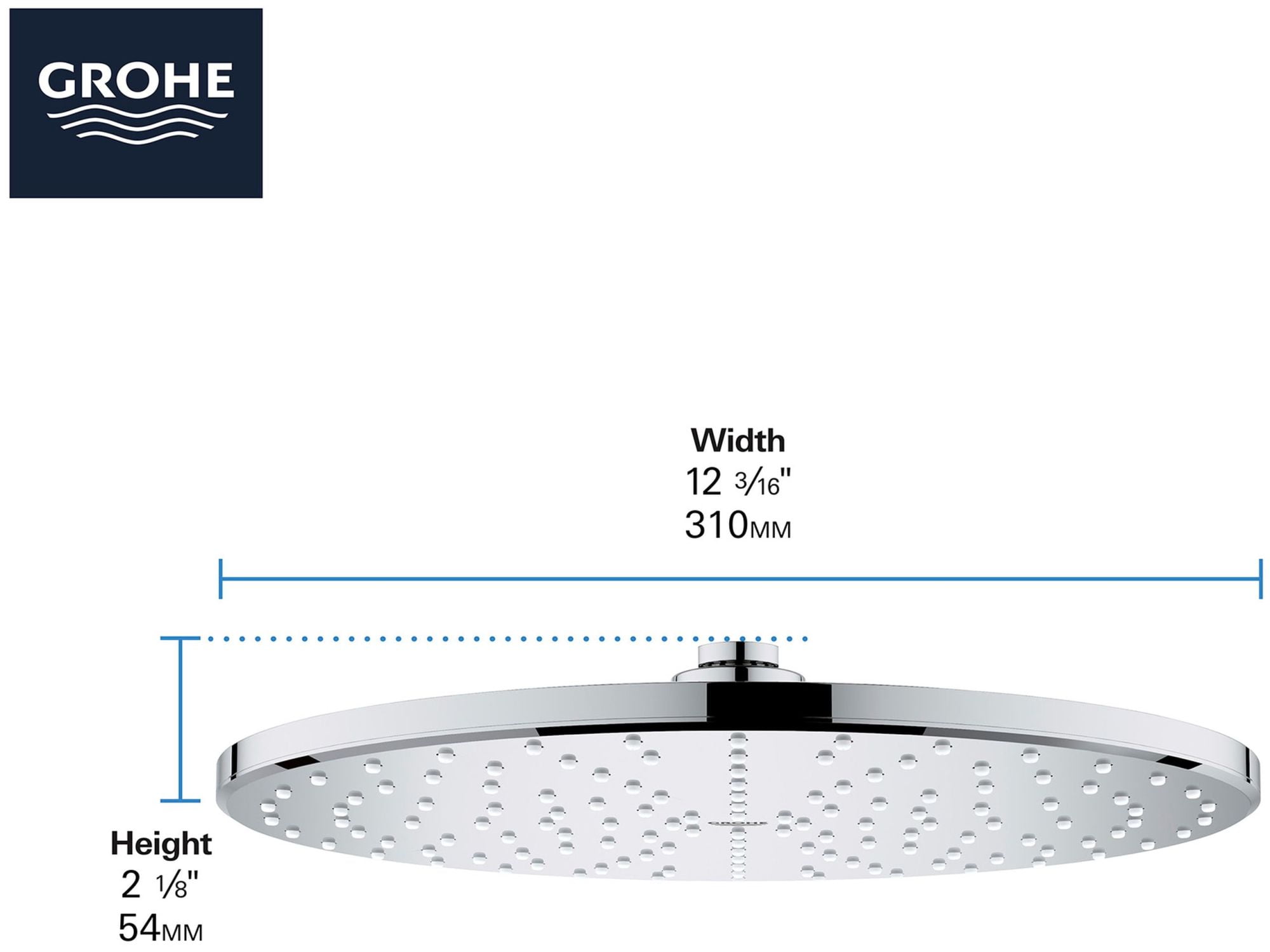 （新品） GROHE 26569000 Rainshower Mono 310 Shower Head, Starlight Chrome Grohe 26569000 - 310 Mono Shower Head, 12\" - 1 Spray, 6.6 L&frasl;min