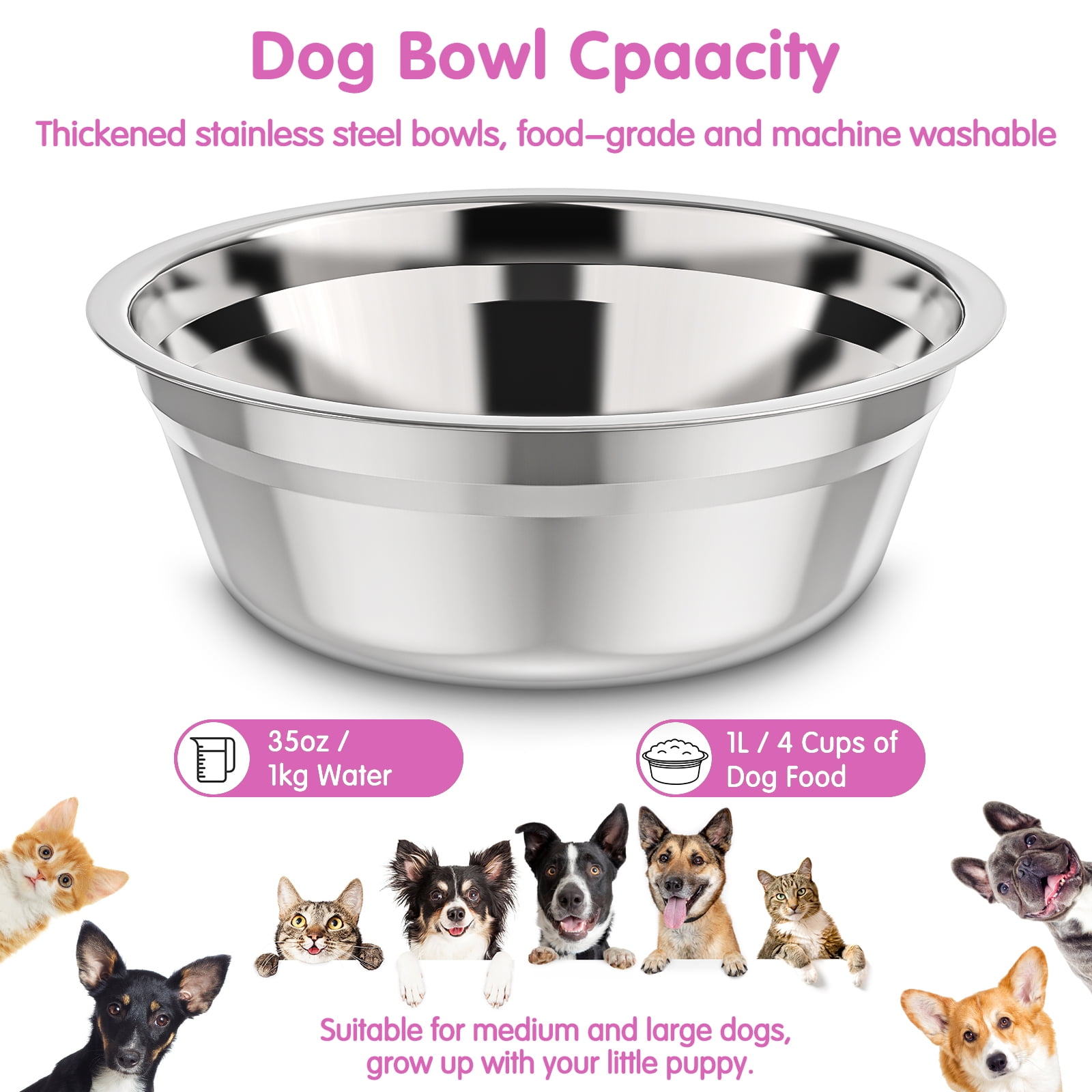 X XBEN Elevated Dog Bowls, 5 Heights Adjustable Dog Raised Bowl Stand with Two 1000ML Stainless Steel Dog Food and Water Bowls, Pet Bowl Holder to Protect Dogs Joints for Small Medium Large Dog