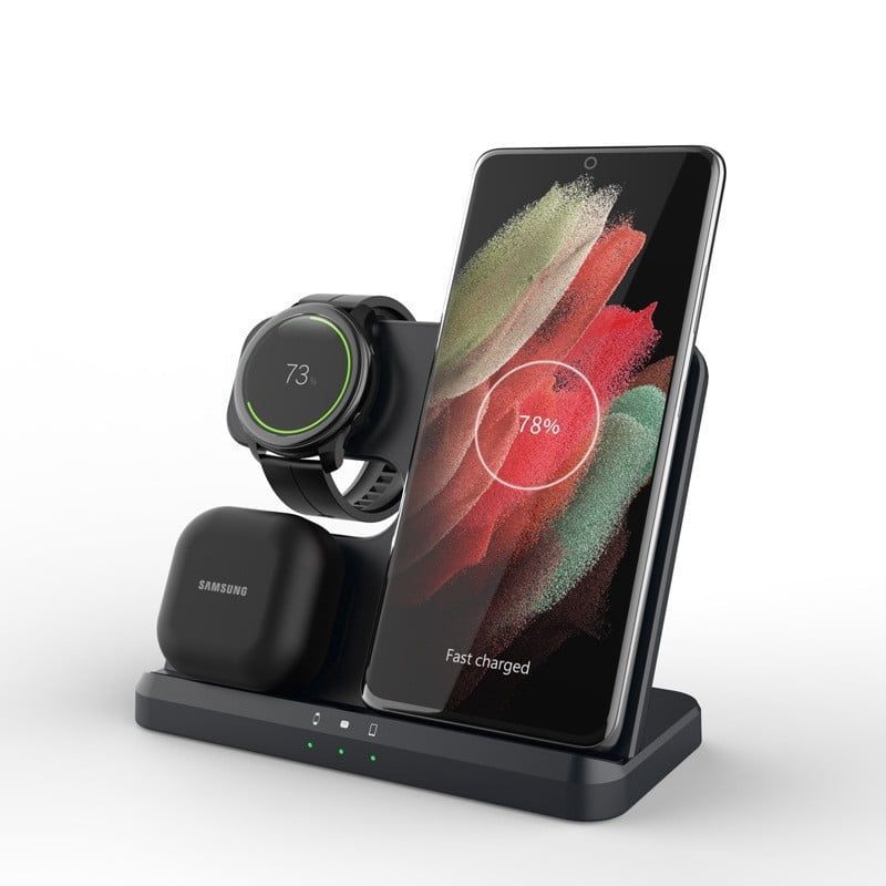 3 in 1 Charging Station for Samsung, Wireless Charger Stand for Galaxy S25 Ultra/S24/S23/Z Fold, Phone and Watch Charger for Samsung Watch Galaxy 8/7/6/5, Galaxy Buds 3/2/Pro