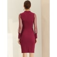 thumbnail image 4 of Vestido midi elegante de manga larga con botones de malla y puntos de malla para mujer Borgoña XS, 4 of 5