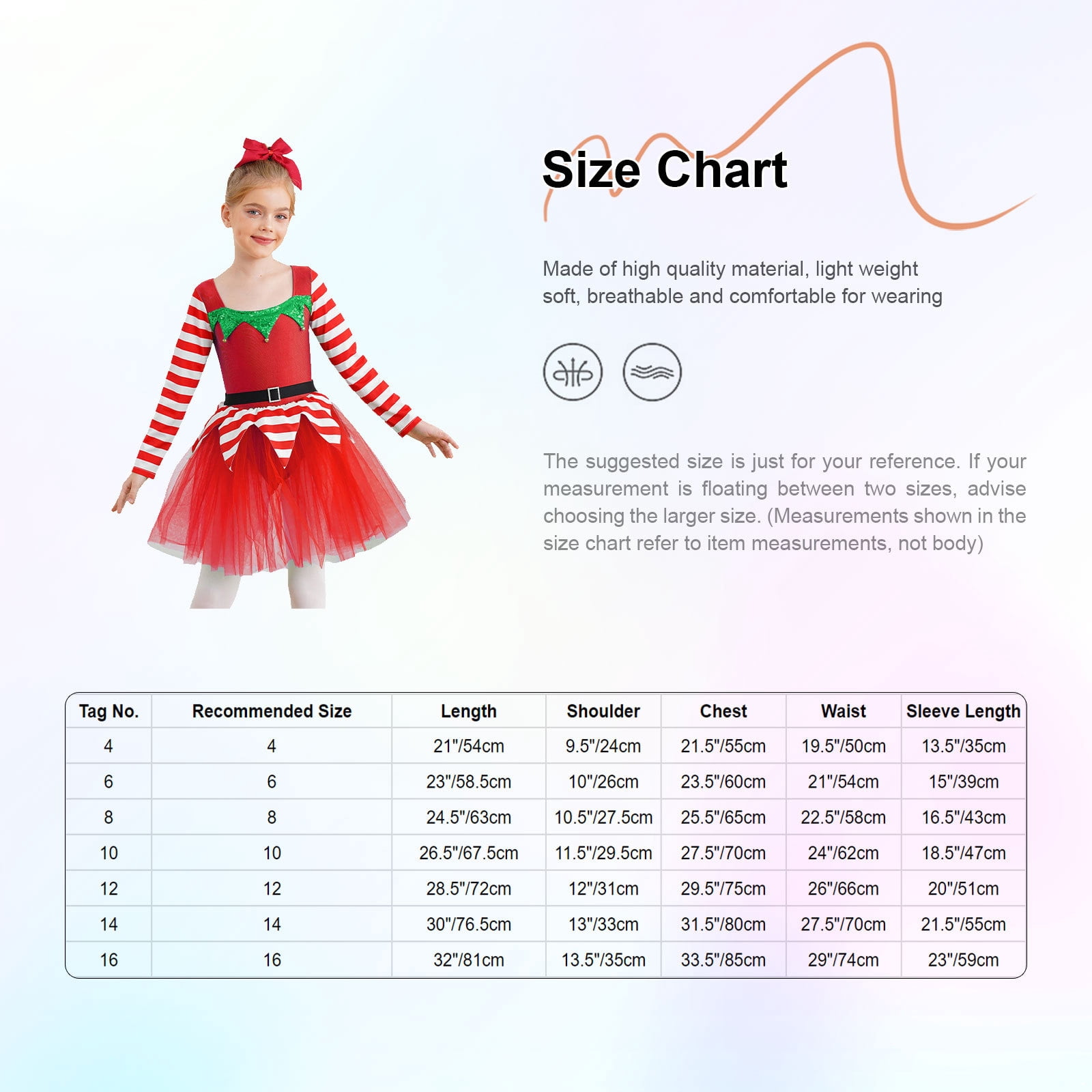 iEFiEL Kids Girls Christmas Elf Dress Long Sleeve Stripes Tutu Dance Dress Leotard Santa Little Helper Outfit Green 8