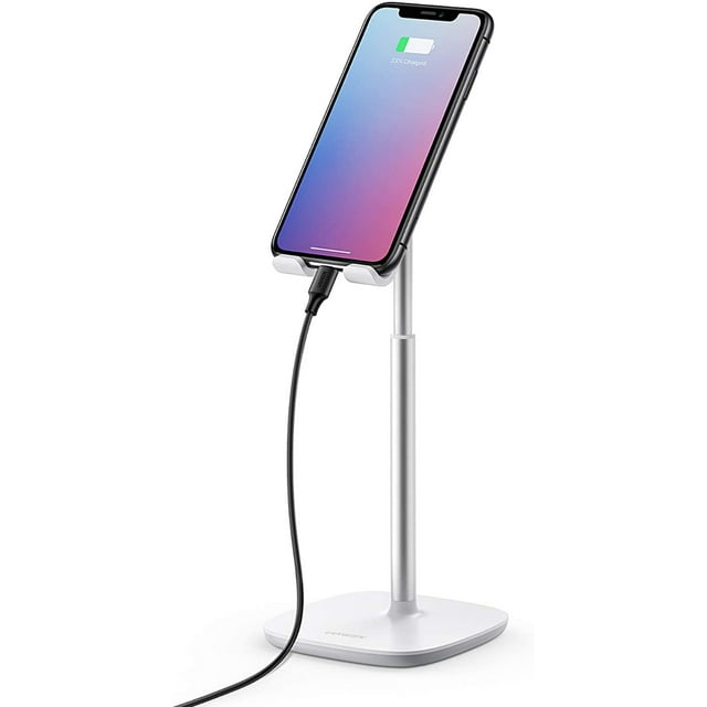 Support de Cellulaire Réglable en Hauteur pour iPad Mini, iPhone 12 11 Pro Max TP XR SE 8 Plus 6 7, Samsung Galaxy S20 S10 S9 S8 Plus Note 20 10 9 8, Google Pixel 4 TG, Blanc