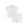 thumbnail image 1 of Faithtur Toddler Boy Formal Outfit Solid Color Button Short Sleeve Tops and Elastic Shorts Summer Clothes, 1 of 9