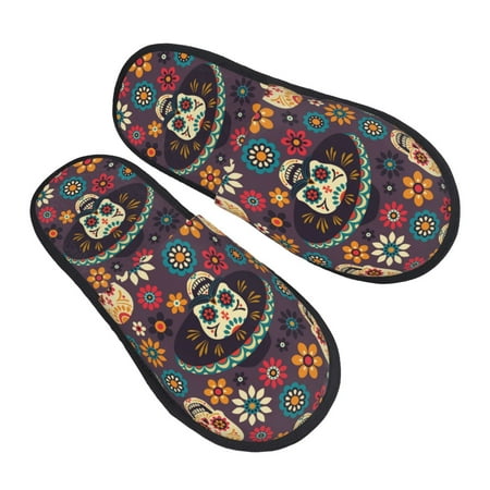 

Jgfou Skulls and Flowers Print Womens Cozy Memory Foam Slippers Soft Warm Slip On House Slippers Anti-Skid Rubber Sole Creative Gifts for Women Mom Girlfriend