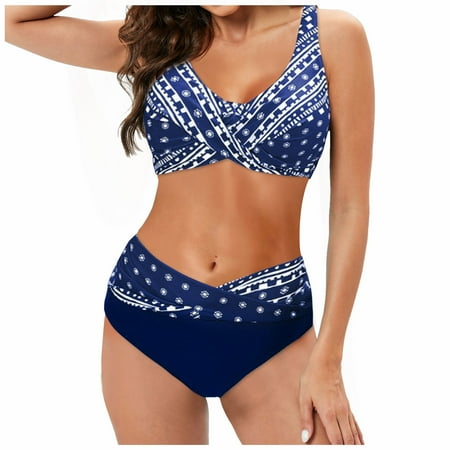 

Bikini Sets for Women Women Sport Bra Flower Printed Beachwear Swim Bikini Set Push Up Swimwear Bathing Suit Two Pieces Bikini Set High Waisted Bikini