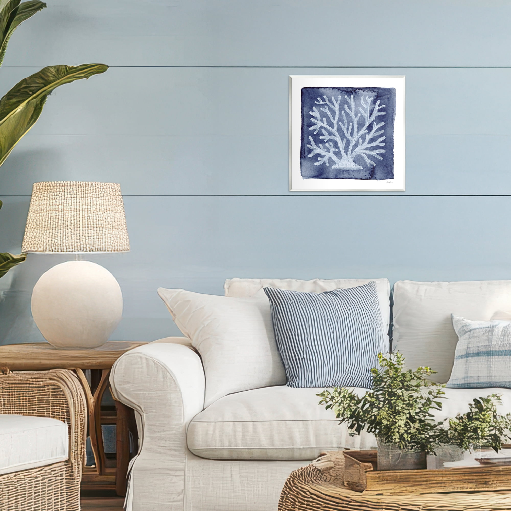 Stupell Industries White Coral on Indigo Wall Plaque Art, design by Patti Bishop