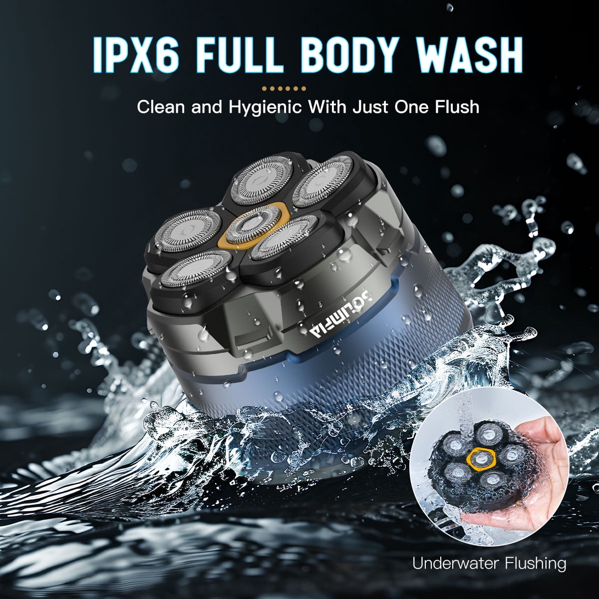 Electric Shaver for Men SOLIMPIA 6-Head Bald Head Shaver IPX6 Waterproof LED Display, Blue