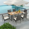 thumbnail image 3 of Costway 7 PCS Patio Rattan Dining Set Acacia Wood Table 6 Wicker Chairs with Umbrella Hole, 3 of 10