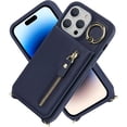 thumbnail image 3 of iPhone 14 pro Case with Card Holder for Women, iPhone 14 pro Phone Case Wallet with Strap Credit Card Slots Crossbody with Kickstand Zipper Shockproof Case for iPhone14pro - Blue, 3 of 16