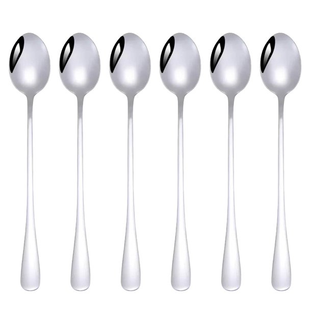 Cuchara de mango largo para té helado, cuchara de acero inoxidable para mezclar y remover té, café y bebidas frías, juego de 6 unidades