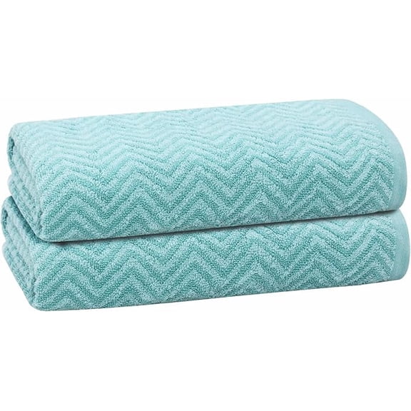 PREMIUS 2 Pack Chevron 100% Cotton Yarn Dyed Bath Towel, Aqua-Cyan, 27x54 Inches