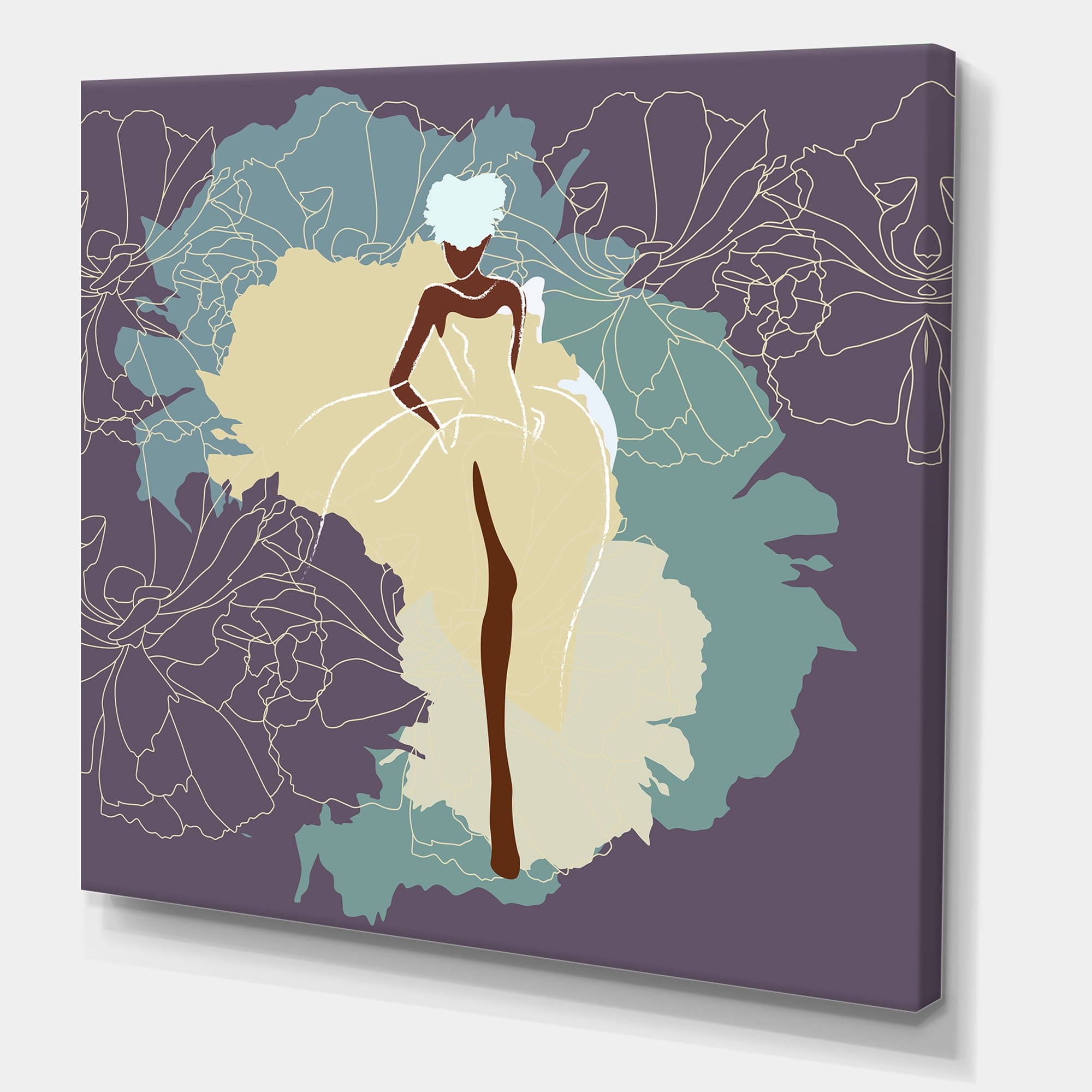 Abstract African American Woman In Gorgeous Wedding Dress 36 in x 36 in Painting Canvas Art Print, by Designart