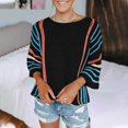 thumbnail image 2 of Letdown Womens 3/4 Sleeve Striped Lightweight Knit Sweaters Spring Summer Casual Crewneck Trendy Boho Tops Pullover Cover Ups, 2 of 5