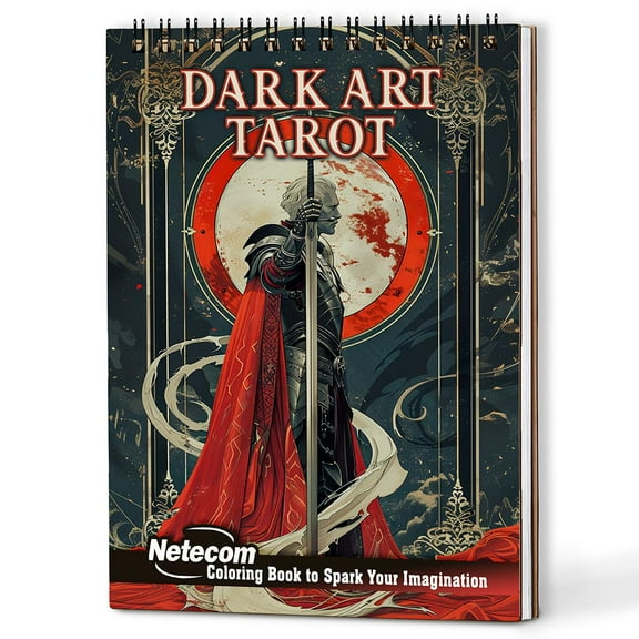 Netecom Dark Art Tarot Coloring Book Spiral Bound for Adults, A5 Wooden Cover, 30 Macabre Coloring Pages of Mysterious Tarot Cards for Stress Relief and Relaxation