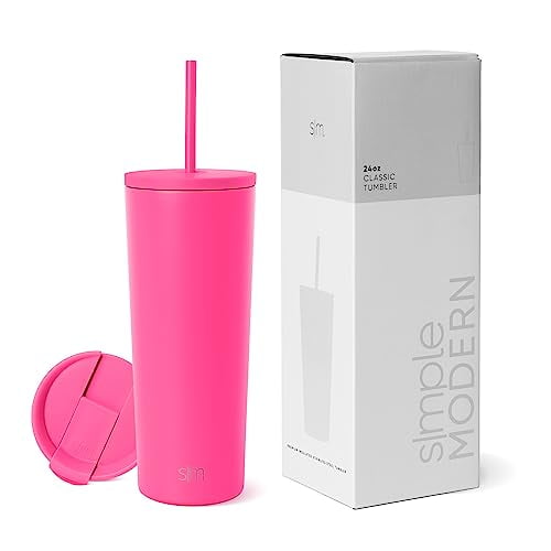 Vaso aislante moderno, sencillo, con tapa y pajita, 500 ml