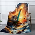 thumbnail image 2 of Joocar Lighthouse Sunset Scene Flannel Throw Blanket For Winter Gift Home Sofa Bed Decoration 60x80 inch, 2 of 5