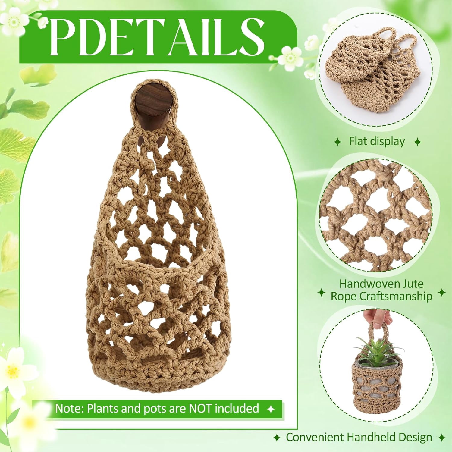 6 Pk Wall Planters for Indoor Macrame Plant Hanger Boho Wall Mounted Flower Baskets Hanging Planter, Plants and Pots are Not Included(Linen Color,4 x 8 Inch)