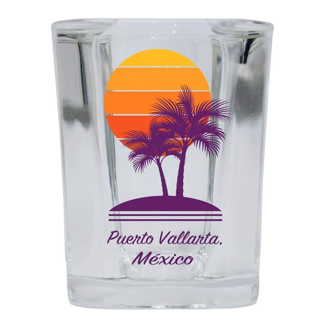 Puerto Vallarta México Souvenir 2 Ounce Square Shot Glass Palm Design