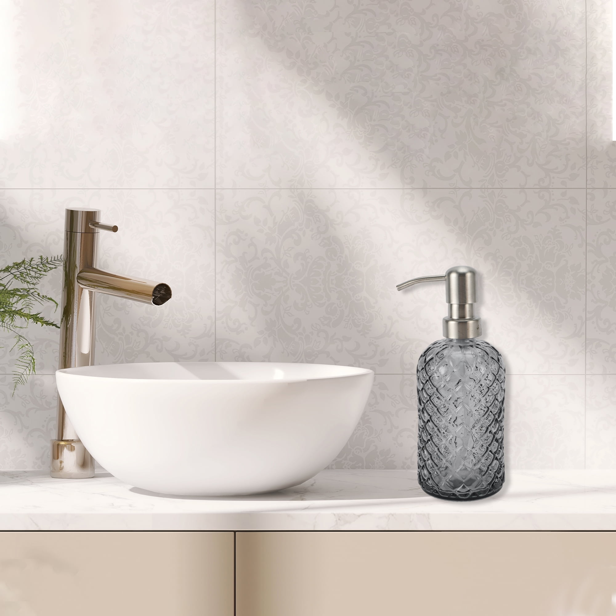 1 Pc Simple Cylindrical Soap Pump Dispenser for Bath 400ml Gray Silver Tone