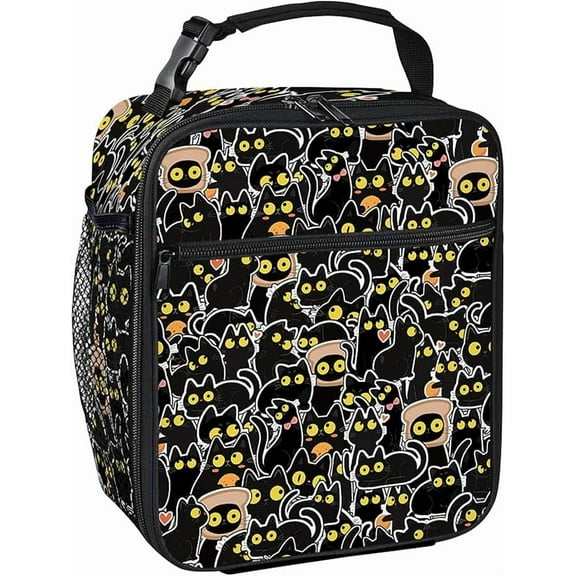 Black Cat Lunch Box for Women Men, Insulated Lunch Bag for Women, Thermal Lunchbox for Woman, Cooler Lunches Tote Bag for Woman Adult Cute Cartoon Reusable Leakproof Portable Work Office Picnic