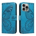 thumbnail image 2 of Dteck Pattern Case for iPhone 15 Pro,Magnetic Leather Butterfly Floral Embossed Flip Case Card Slots Wallet Stand Cover with Wrist Strap for iPhone 15 Pro,Blue, 2 of 7