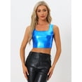 thumbnail image 3 of DARING DIVA Women's U Neck Sleeveless Shiny Metallic Crop Top L Royal Blue, 3 of 6