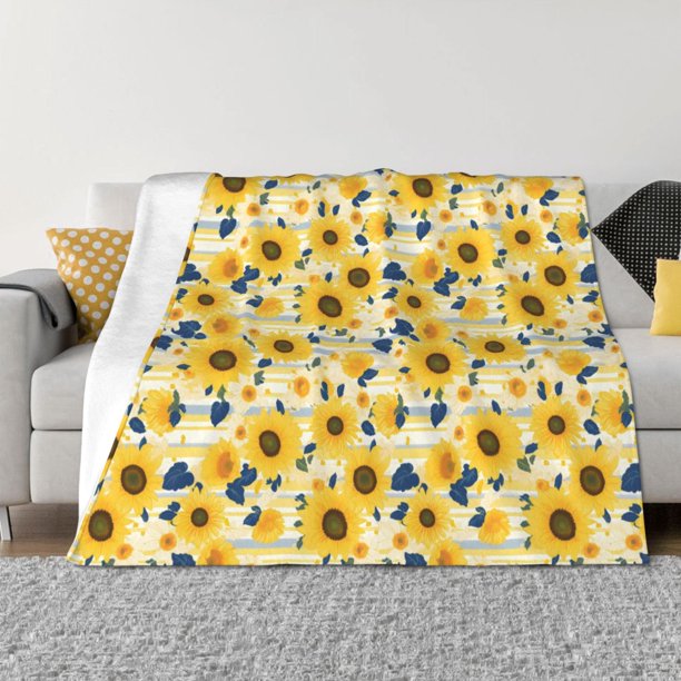 Fotbe Navy Blue Leaf Sunflower Manta de Franela con Estampado, Manta Ultrasuave para Cama, Sofá, Auto, Hipoalergénica y Antibolitas-80"x60"