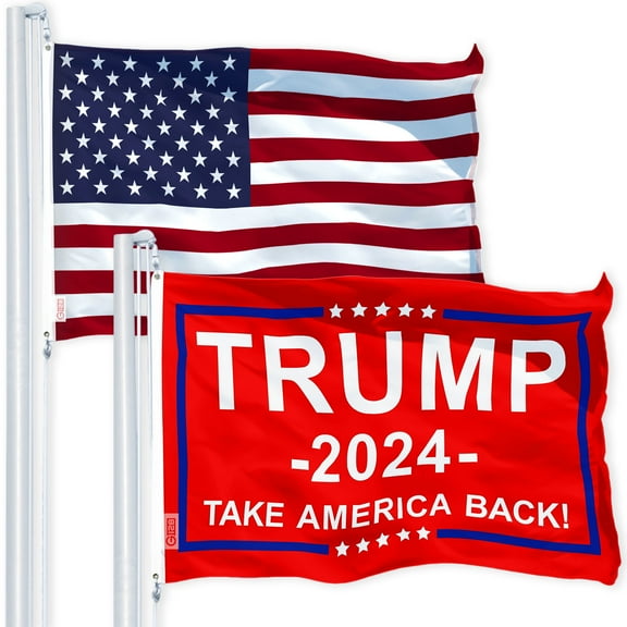 G128 Combo Pack: USA American Flag & Trump 2024 "Take America Back" Red Flag 3x5 FT Printed 150D Polyester