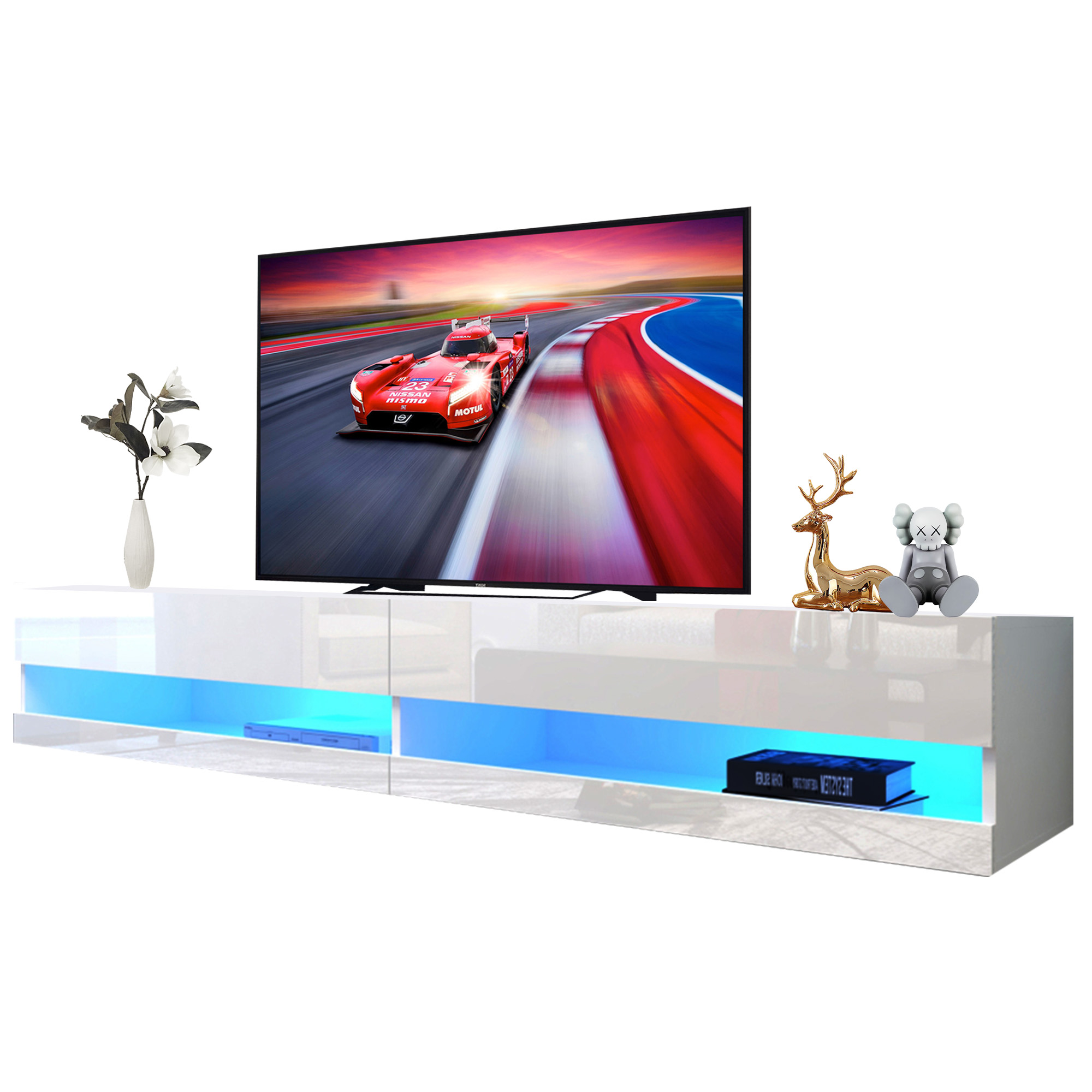 Floating TVs Stand,Modern LED TV Stand with Entertainment