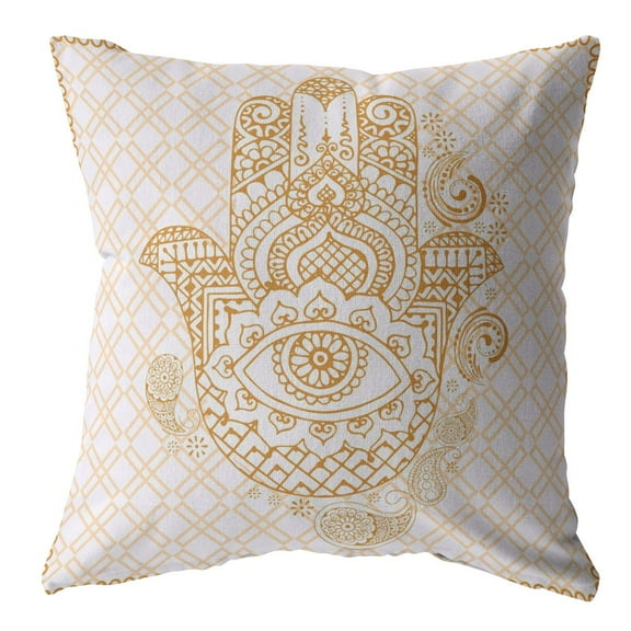 16â€ Gold White Hamsa Boho Suede Throw Pillow