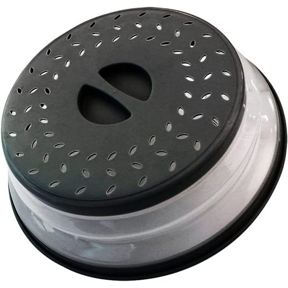 10.5" Round Microwave Plate Cover, Vented and Collapsible, Splatter Proof, Easy Grip Handle, Dishwasher-Safe, BPA-Free Silicone & Plastic (Black)