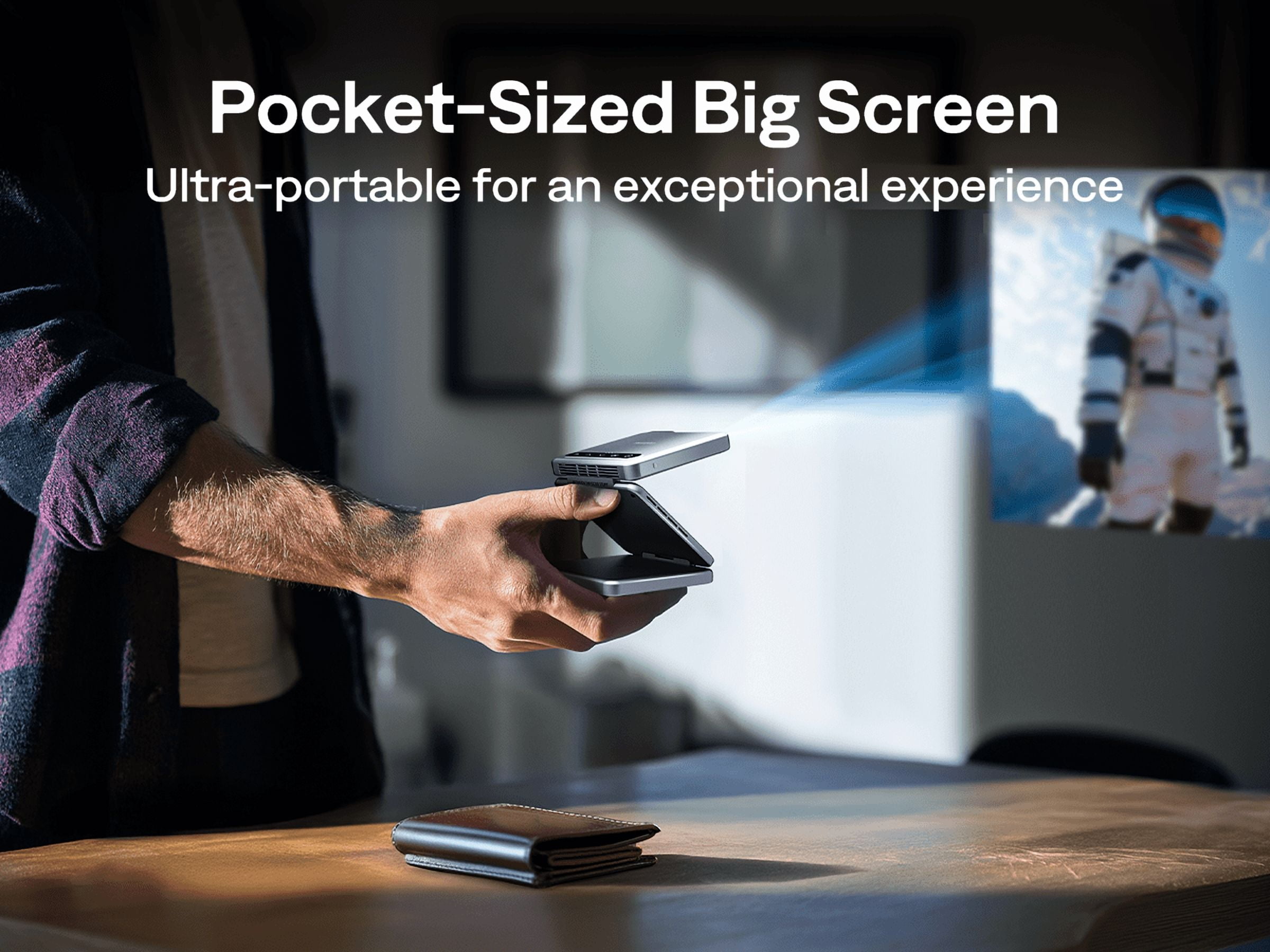 Aurzen ZIP Tri-Fold Portable Mini DLP Projector, Pocket-Sized, Instant Focus, 5H Battery | 5,000mAh Fast Charging, Zero-Lag Screen Mirroring, Full-Screen Display for Indoor/Outdoor Movies,Grey