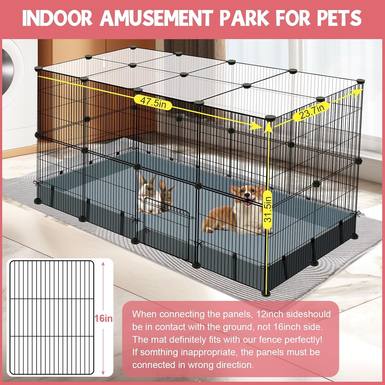 32 Panels Small Animal Playpen,Pet Playpen with Waterproof Mat,C&C Cage for Guinea Pigs,Puppy Play Pen,Bunny Playpen