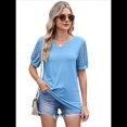 thumbnail image 3 of Camisetas de Encaje de Corta con Cuello en V para Mujer, Blusas Casuales Holgadas, Camisetas Azul L, 3 of 7