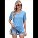 thumbnail image 3 of Camisetas de Encaje de Corta con Cuello en V para Mujer, Blusas Casuales Holgadas, Camisetas Azul XL, 3 of 7