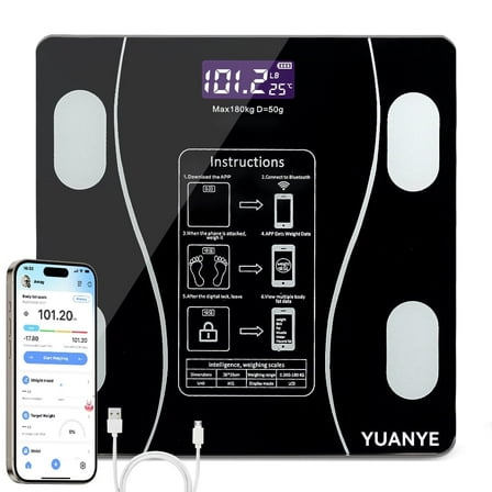 Smart Digital Scale for Body Weight and Fat, Rechargeable Bathroom Weight Scale with 13 Body Composition Metrics BMI