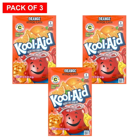 Kool Aid Orange, Mélange de Boisson Gazeuse Non Sucré (0.15 Oz) (Lot de 3)