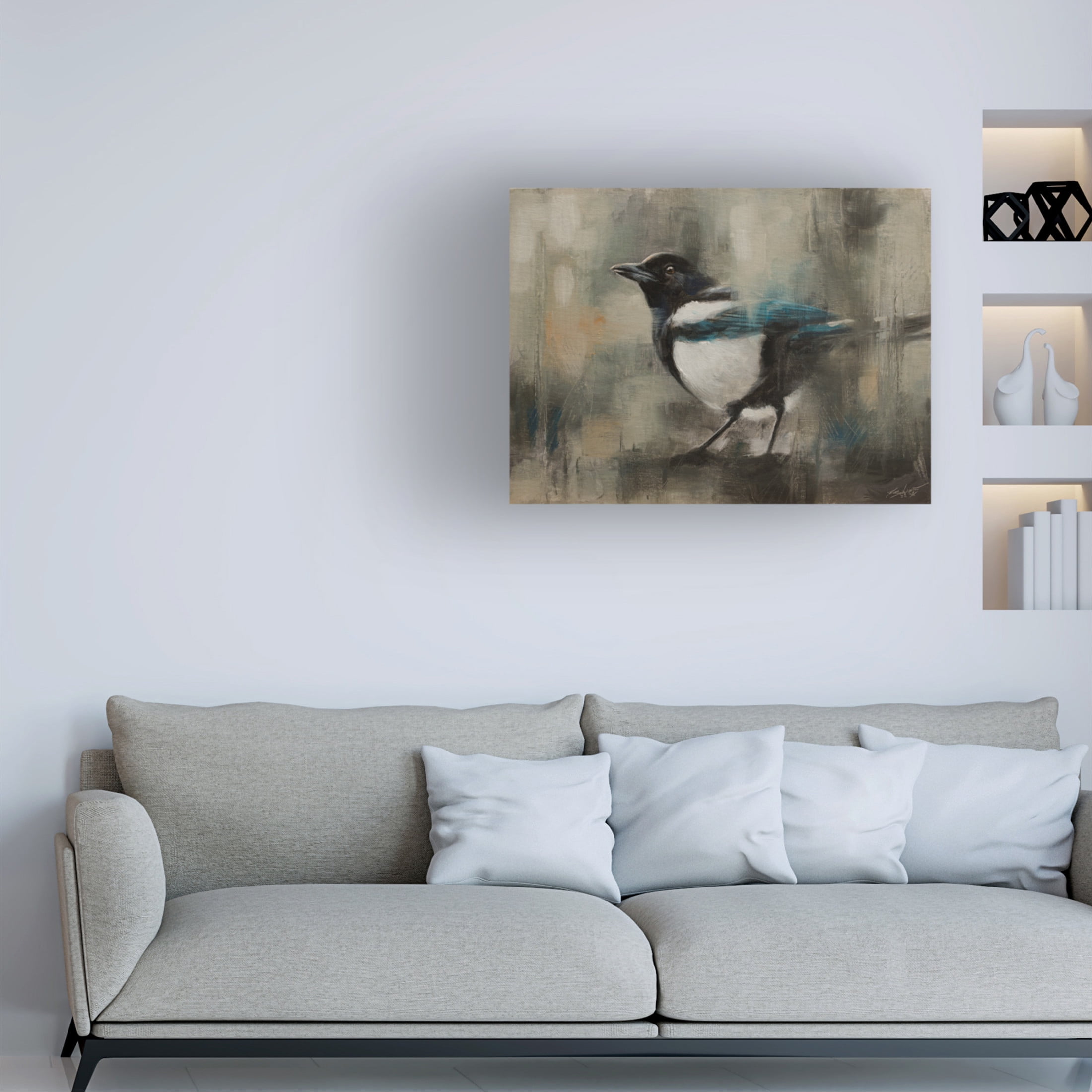 Canvas Wall Art - John Silver 'Magpie' Wall Art for Living Room, Bedroom, or Office Décor by Trademark Fine Art - 24 x 18 Inches