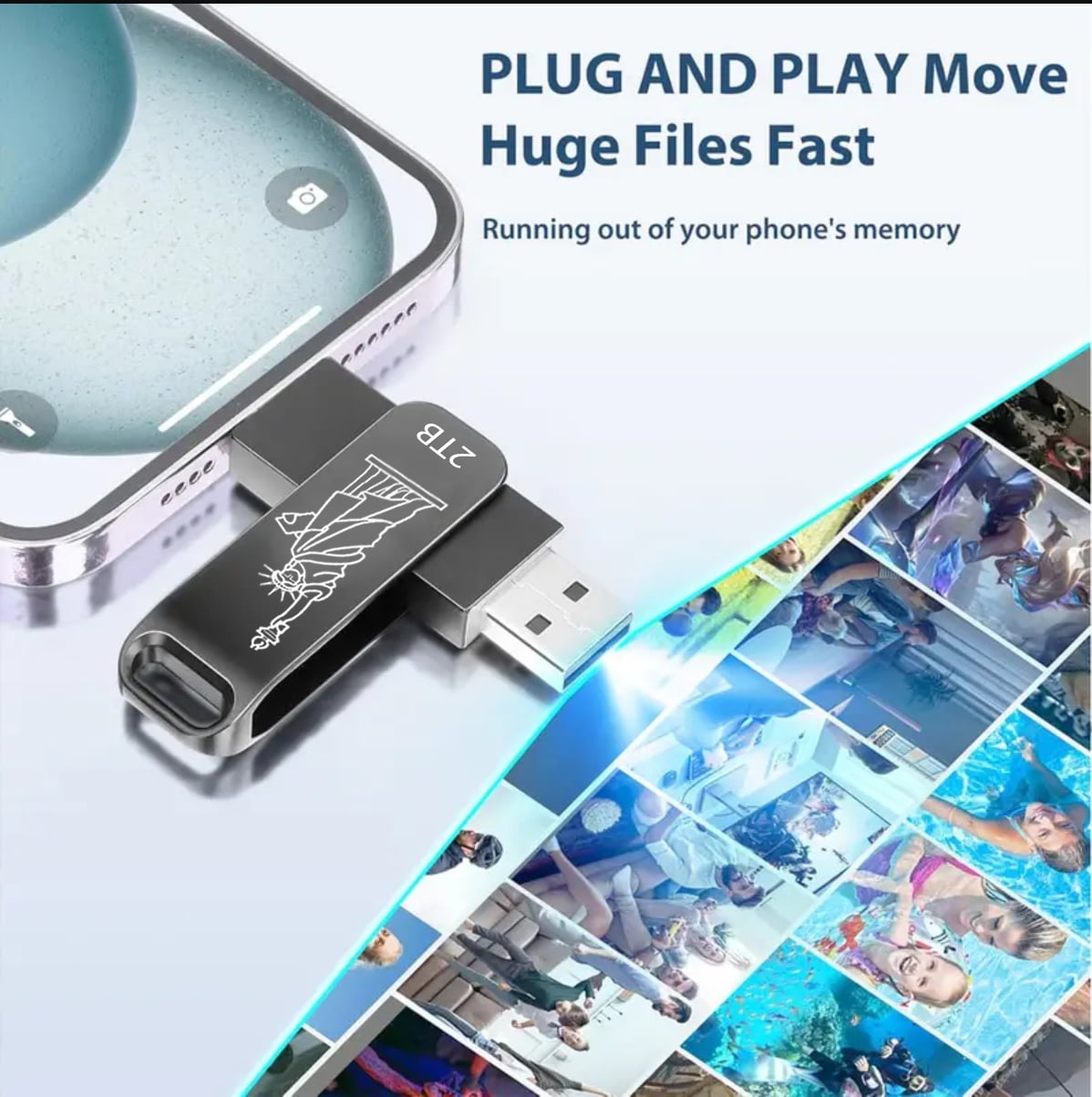 Flash Drive,Dual USB Thumb Drive  Memory Storage Stick Zip Drive Type  C Pendrive for Android Mobile/Tablet/PC  Black-Tersanhong