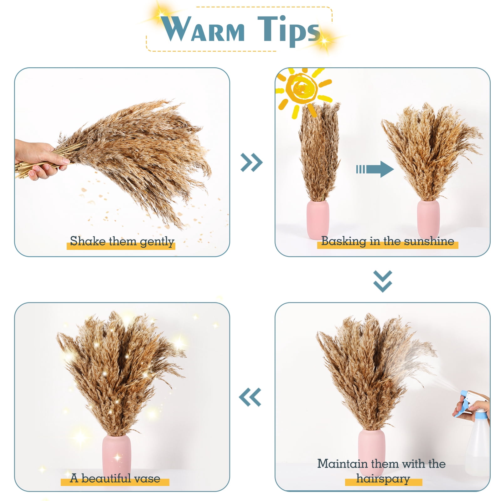 30 Pcs Natural Dried Pampas Grass Decor Brown Bouquet Dried Flowers