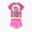 Hot Pink, variant on Girls Swimsuit Rash Guard Short Sleeve Raglan Graphic Top Matching Swim Shorts 2 Piece Swim Set Sizes 6-7Y