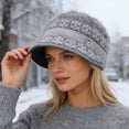 thumbnail image 2 of Warm Lined Knit Wool Hat for Women, Winter -Lined Cloche Beanie with Visor, Cable Knitted Bucket Bonnet for Moms, 2 of 4