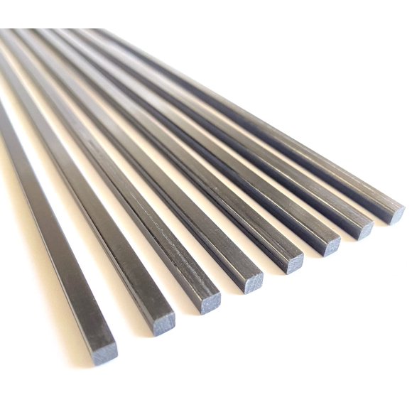 8 Pcs Tiges Carrées en Fibre de Carbone 4.0x4.0x420mm, 1.4/2/3/4/6mm Disponibles