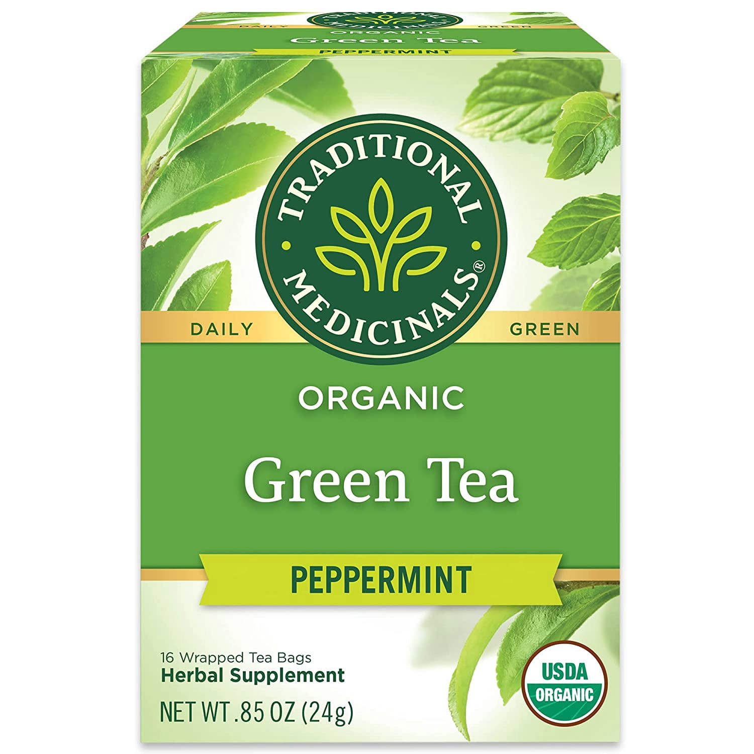 Traditional Medicinals Green Tea Peppermint Green Tea Organic, 16 CT (Pack of 3)