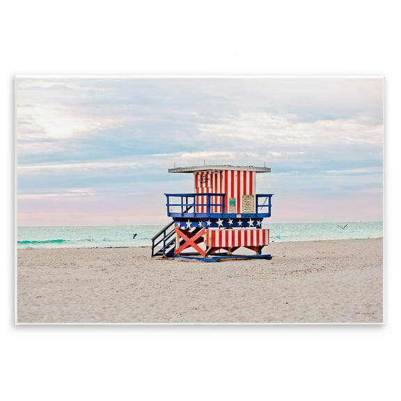 Stupell Industries Patriotic Lifeguard Hut Landscape & Nature Photography Unframed Art Print Wall Art, 15 x 10