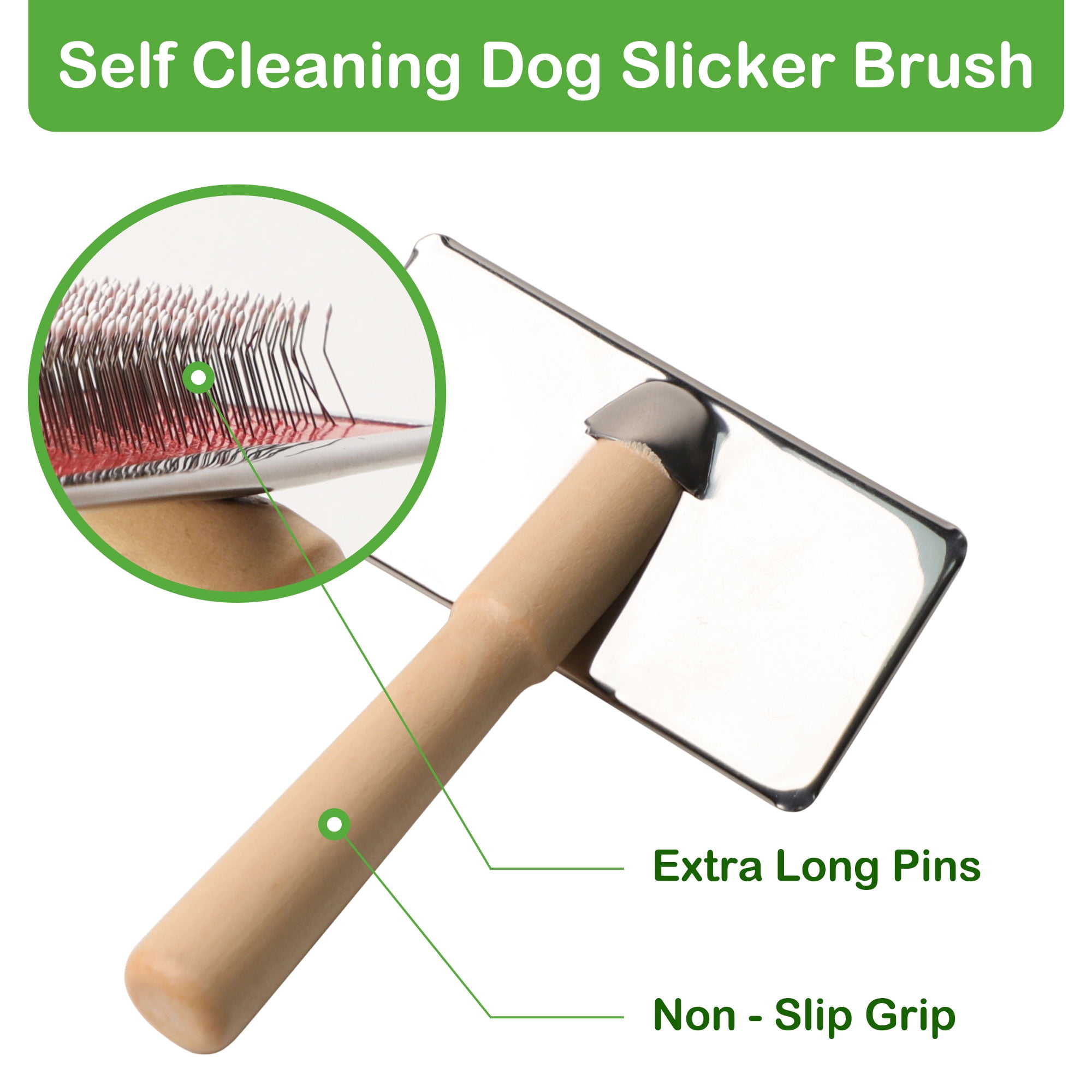 Unique Bargains 1PC Self Cleaning Dog Slicker Brush Pet Hair Brush with Handle