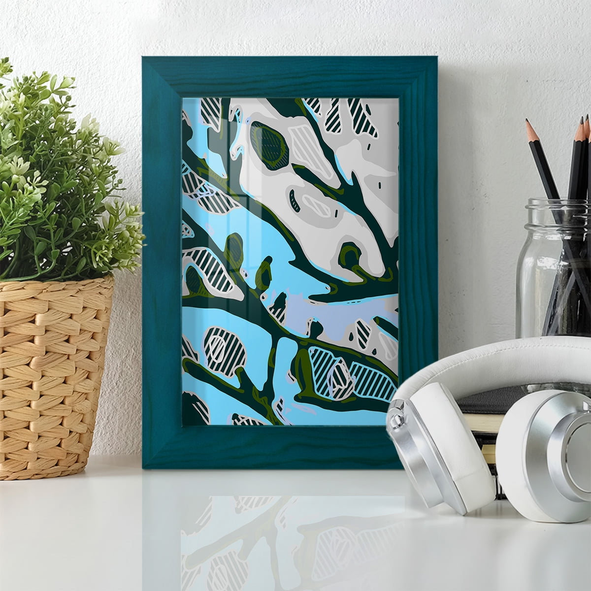 Abstract Tree Limbs I -Framed Print w/glass-Ocean Blue